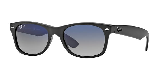 Ray-Ban New Wayfarer Polarised Sunglasses Matte Black / Blue Gradient Grey Polar - Standard 