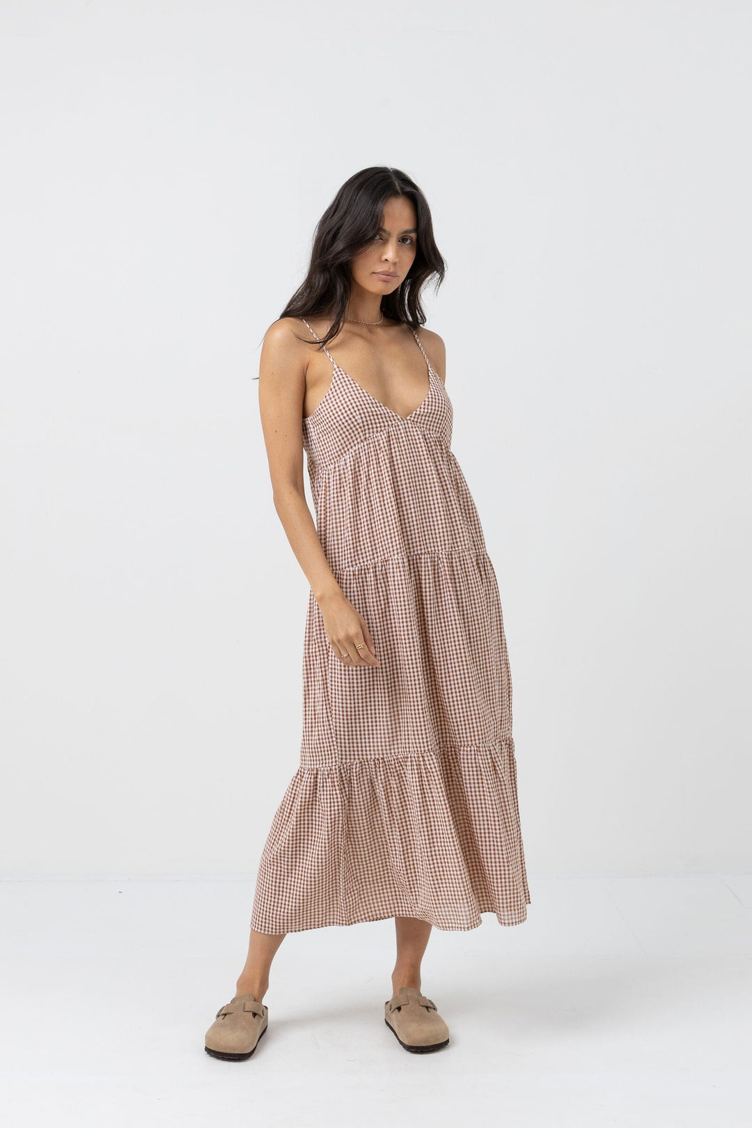 Rhythm Lola Check Tiered Midi Dress 