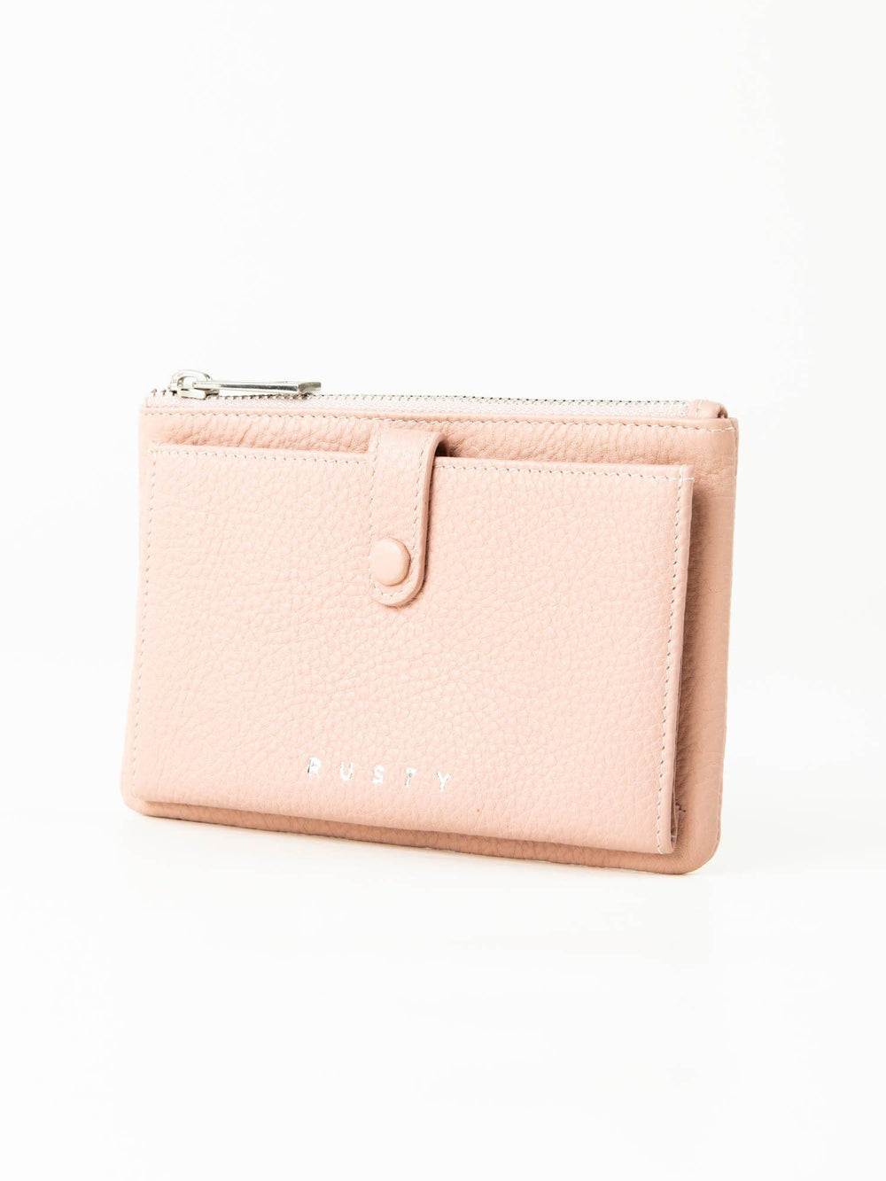 Rusty Grace Leather Pouch features RFID blocking & zip closure. 