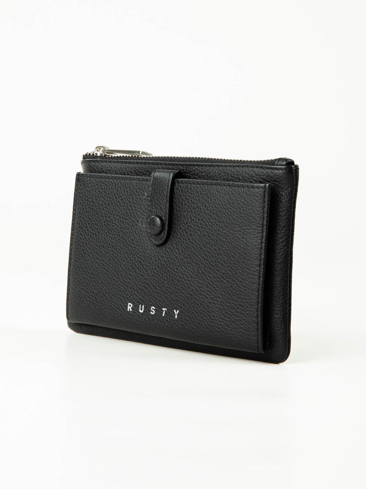 Rusty Grace Leather Pouch features RFID blocking & zip closure. 