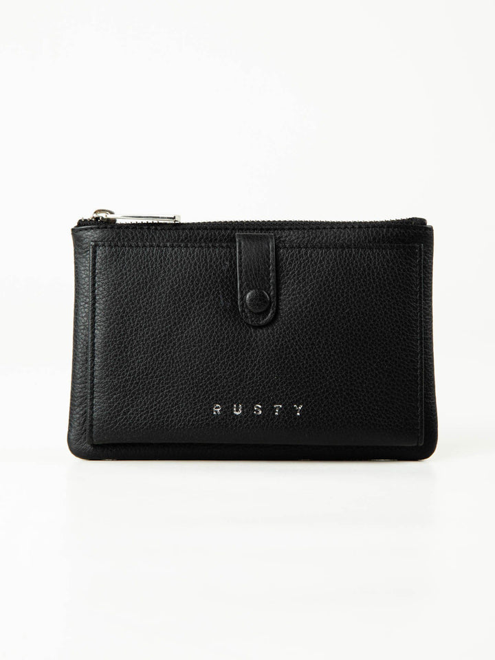 Rusty Grace Leather Pouch features RFID blocking & zip closure. 
