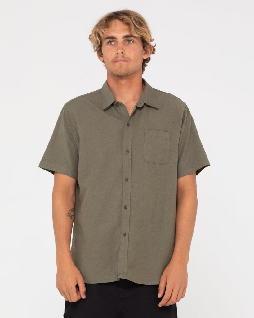Rusty Overtone Short Sleeve Linen Shirt Shadow Army M 