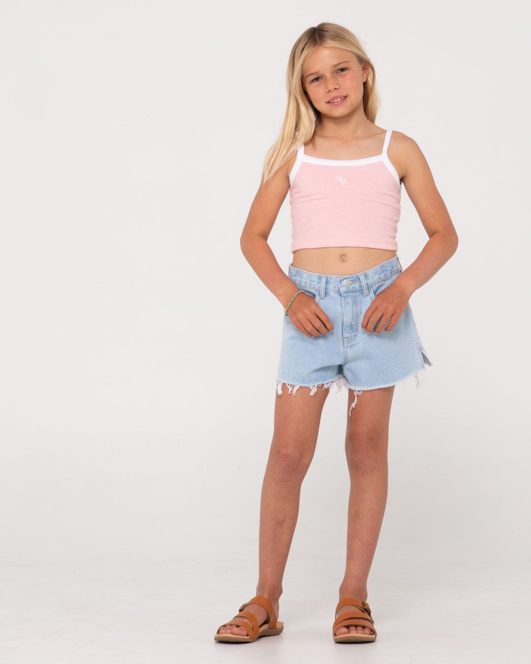 Rusty Penny Kick Flare Youth Denim Shorts Sky Blue Heather 8Y 